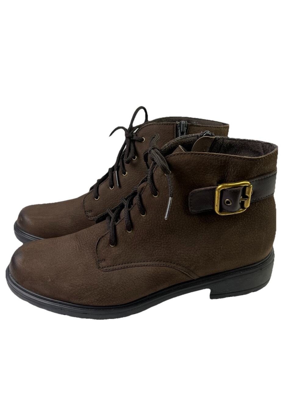 Munro Bradley Womens Brown Ankle Boots Nubuck Size 10.5 Lace Up Side Buckle EUC